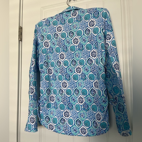 IBKUL Long Sleeve Zip Mock Neck Terra Seafoam Blue Shirt Adjustable Length Sz M - Picture 5 of 5